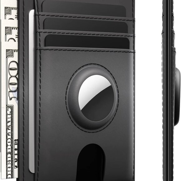 Slim Minimalist Airtag Card Wallet for Men, Front Pocket Premium Crazy Horse Lea - Picture 1 of 8